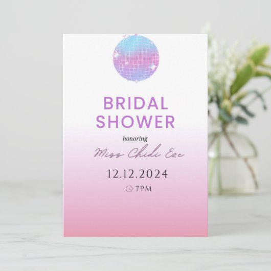 Moderne Disco Ball Bruids Douche Uitnodiging (Staand voorkant)