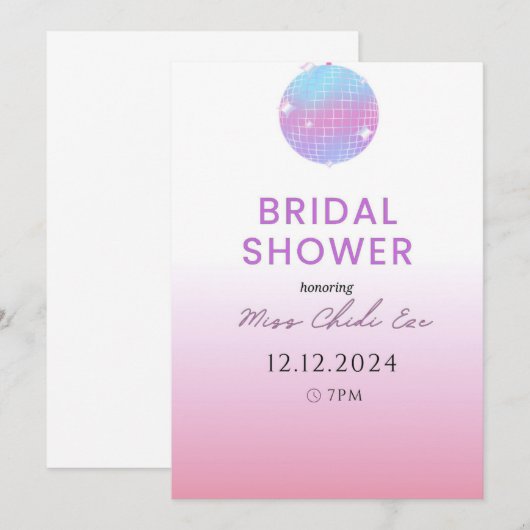 Moderne Disco Ball Bruids Douche Uitnodiging (Voorkant / Achterkant)