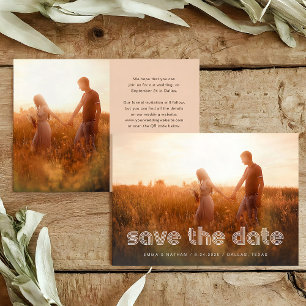 Moderne disco tekst   Twee foto- en QR-code Save The Date