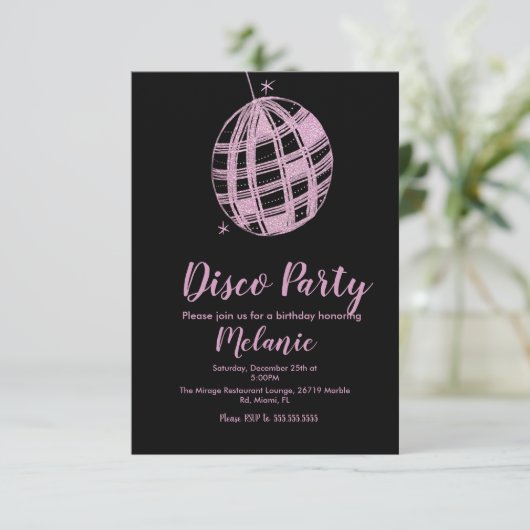 Moderne Discofeest Nep Glitter Roze Bal Kaart (Staand voorkant)