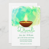 Moderne Diwali Diya Groene Waterverf Kaart (Voorkant / Achterkant)