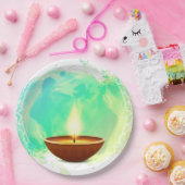 Moderne Diwali Diya Groene Waterverf Papieren Bordje (Feest)