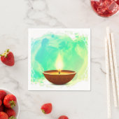 Moderne Diwali Diya Groene Waterverf Servet (Insitu)