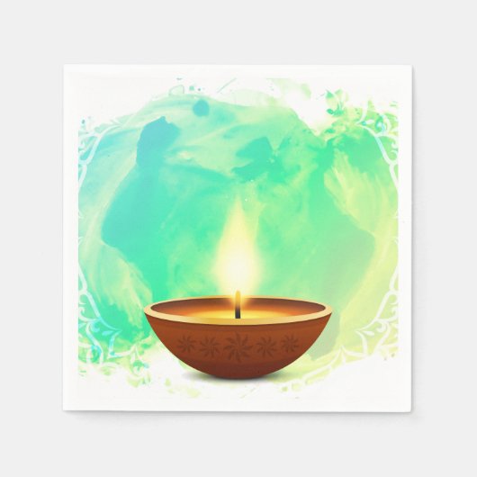 Moderne Diwali Diya Groene Waterverf Servet (Voorkant)