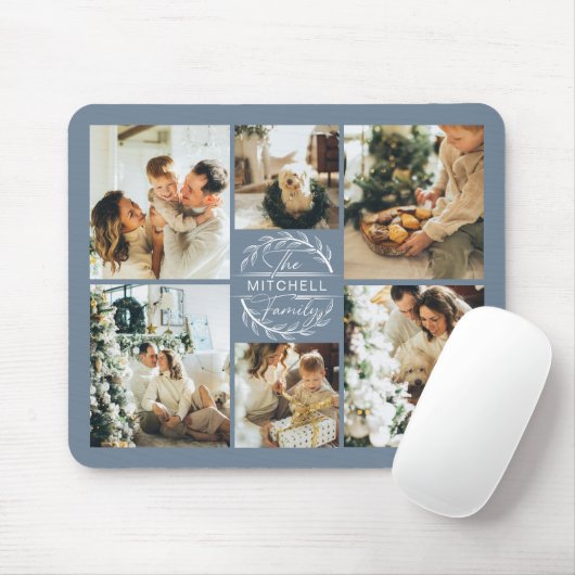 Moderne Dlue Photo Collage Gepersonaliseerde Monog Muismat (Met muis)