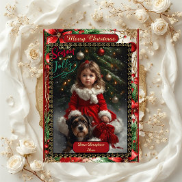 Moderne Dochter Bloem Kerstmis Frame 5 Foto's Feestdagenkaart
