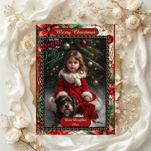 Moderne Dochter Bloem Kerstmis Frame 5 Foto's Feestdagenkaart