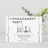 moderne doedel | Whimsical Engagement Party Kaart (Staand voorkant)