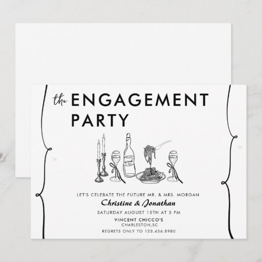 moderne doedel | Whimsical Engagement Party Kaart (Voorkant / Achterkant)