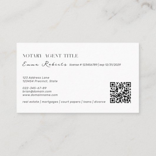 Moderne doezelpen Logo Notarisator QR-code Visitekaartje (Achterkant)