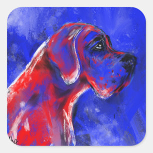 Moderne Doggenportret rood blauw Dogge Vierkante Sticker