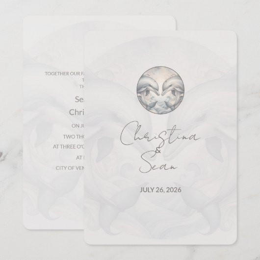 Moderne Dolfijn Neutrale Kleur Trouwen Kaart (Voorkant / Achterkant)