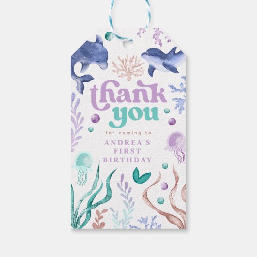 Moderne Dolfijn onder het Zee Dank u Verjaardag Cadeaulabel (Achterkant)