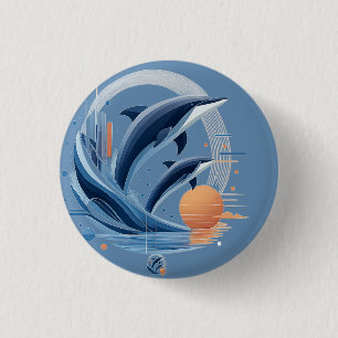 Moderne Dolfijnengolf – Futuristische Oceaan Kunst Ronde Button 3,2 Cm