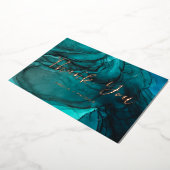 Moderne Donker Blauwgroen waterverf bruiloft dank  Folie Uitnodiging (Gedraaid)