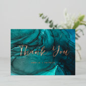 Moderne Donker Blauwgroen waterverf bruiloft dank  Folie Uitnodiging (Staand Voorkant)