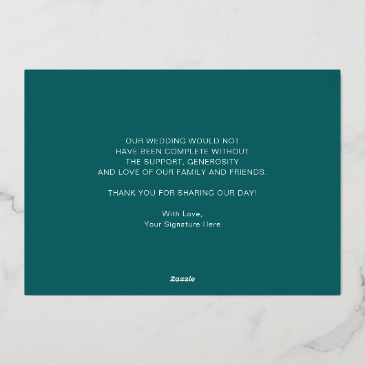 Moderne Donker Blauwgroen waterverf bruiloft dank  Folie Uitnodiging (Achterkant)