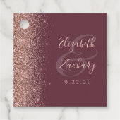 Moderne donker bordeauxroze gouden glinsterende tr bedankjes labels (Voorkant)