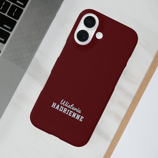 Moderne Donker Burgundy Blauwe Sport Monogram Naam Case-Mate iPhone Case