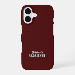 Moderne Donker Burgundy Blauwe Sport Monogram Naam iPhone 16 Hoesje