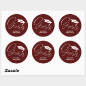 Moderne donker maroon afstudeerfeest ronde sticker (Vel)
