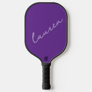 Moderne Donker Paars Roze Script Naam Pickleball Paddle