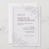 Moderne donker Paarse bladeren omtrek foto bruilof Kaart (Voorkant)