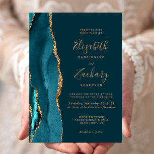 Moderne donker turquoise gouden agaat bruiloft uit kaart