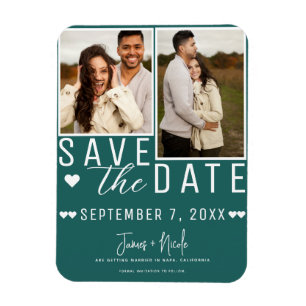 Moderne Donker Turquoise Save the Date 2 Foto Brui Magneet
