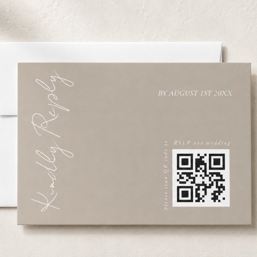 Moderne donkerbeige trouw-QR-code RSVP Kaartje
