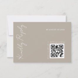 Moderne donkerbeige trouw-QR-code RSVP Kaartje