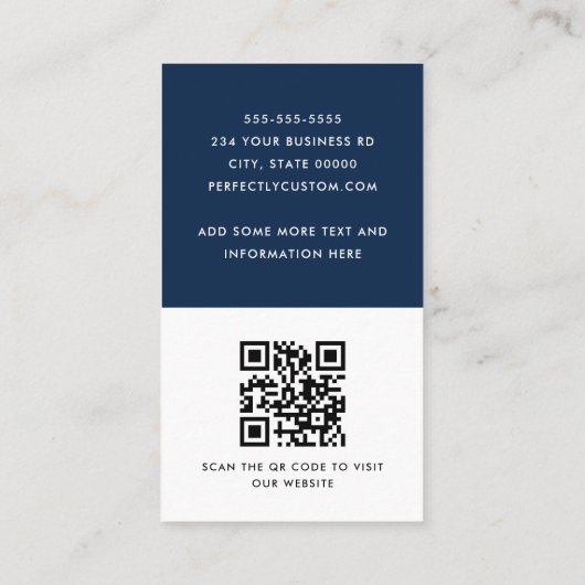Moderne donkerblauw en wit voegen foto-QR-code toe Visitekaartje (Achterkant)