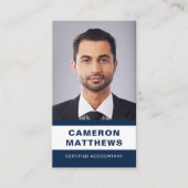 Moderne donkerblauw en wit voegen foto-QR-code toe Visitekaartje (Voorkant)