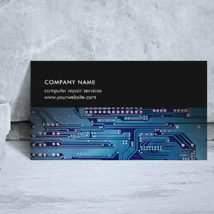 Moderne donkerblauwe circuit board computer consul visitekaartje