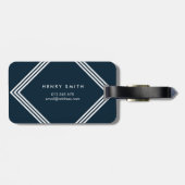 Moderne Donkerblauwe en Witte Grenzen Geometrisch Bagagelabel (Achterkant horizontaal)