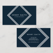 Moderne donkerblauwe en witte grenzen geometrisch visitekaartje (Voorkant / Achterkant)