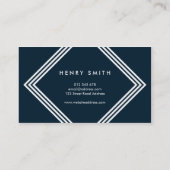 Moderne donkerblauwe en witte grenzen geometrisch visitekaartje (Achterkant)