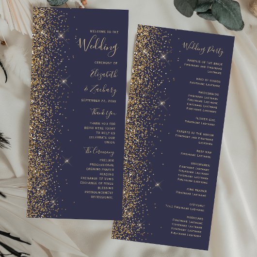 Moderne donkerblauwe gouden rand bruiloft