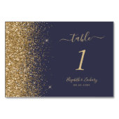 Moderne donkerblauwe gouden rand bruiloft kaart (Achterkant)