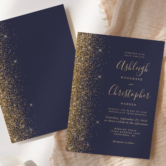 Moderne donkerblauwe goudweddenschap kaart