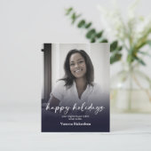 Moderne Donkerblauwe Gradient Foto Notaris Kerstmi Feestdagenkaart (Staand voorkant)