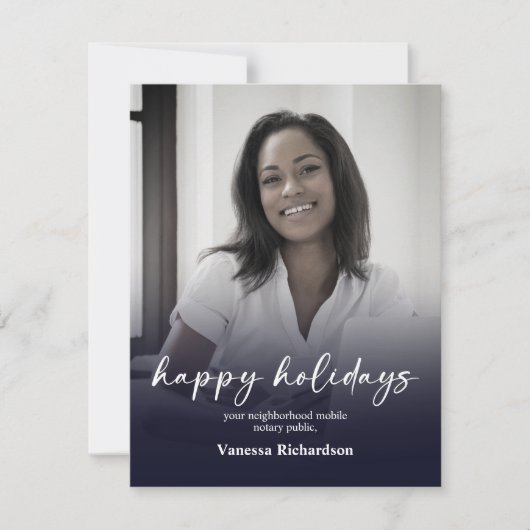 Moderne Donkerblauwe Gradient Foto Notaris Kerstmi Feestdagenkaart (Voorkant)