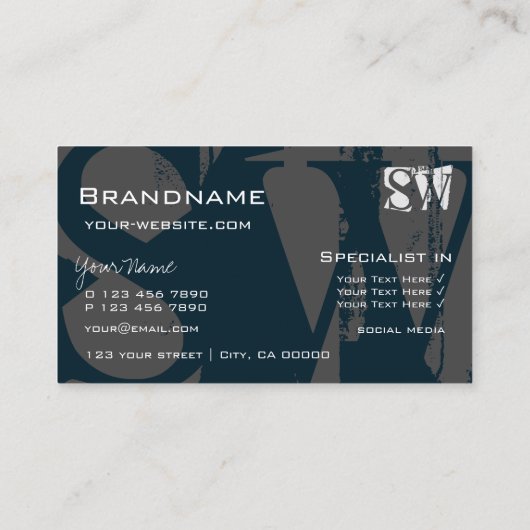 Moderne, donkerblauwe, grijze en witte kleur met I Visitekaartje (Achterkant)