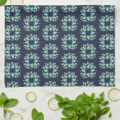 Moderne donkerblauwe groene bloempatroon theedoek (Gevouwen)