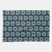 Moderne donkerblauwe groene bloempatroon theedoek (Horizontaal)