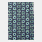 Moderne donkerblauwe groene bloempatroon theedoek (Verticaal)