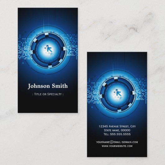 Moderne, donkerblauwe High-Technology Visitekaartje (Voorkant / Achterkant)