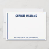 Moderne donkerblauwe naam rand blanco notitiekaartje (Voorkant)