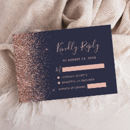 Moderne, donkerblauwe Roos Gold Glitter Edge RSVP- RSVP Kaartje