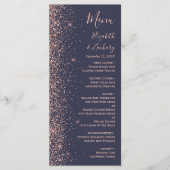 Moderne donkerblauwe Roos Gold Glitter Edge Wedden Menu (Voorkant)